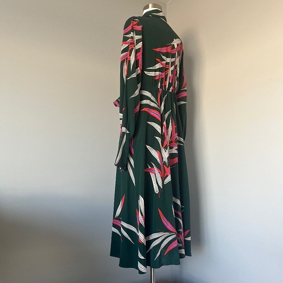 $468 DIANE VON FURSTENBERG QUINCY HUNTER PALM LEAVES SILK WRAP EFFECT MIDI DRESS - Picture 12 of 16